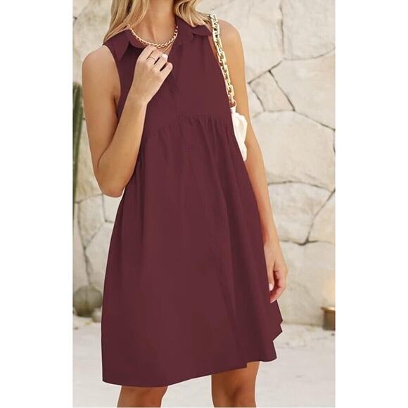DEEP SELF Women Medium Collared Shirt Dress Casual Loose Button Down Short Dress - Picture 6 of 8